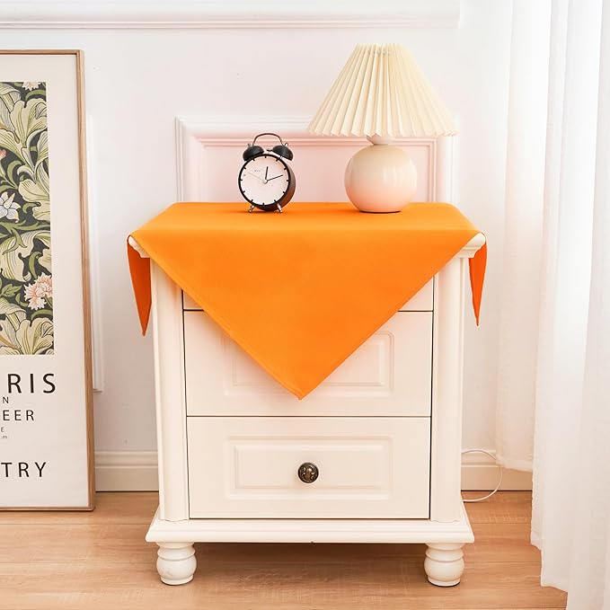 2 Pack Small Square Table Cloth 24X24 Inch Orange Washable Fabric Tablecloth Polyester Solid Table Cover for Night Stand End Table Side Table Outdoor Indoor
