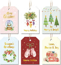 48 Pcs Christmas Gift Tags, Watercolor Christmas Hanging Tags Label Gold Foil with Hemp Rope Xmas Present Tag for DIY Xmas Holiday Present Wrapping Decorations, 6 Styles