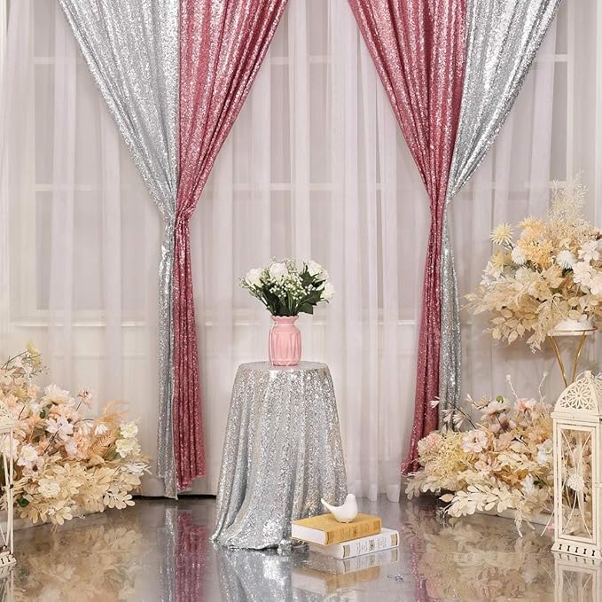 Poise3EHome Fuchsia Pink Sequin Backdrop Curtains, 4 PCS 3FT x 8FT Sequin Panels for Backdrop,Sequence Wedding Party Background Drapes