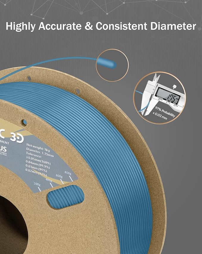 DURAMIC 3D PLA+ Filament 1.75mm 1Kg Denim Blue, PLA Plus Filament 1Kg Spool(2.2lbs) Tougher and Stronger, Dimensional Accuracy Probability +/- 0.02mm