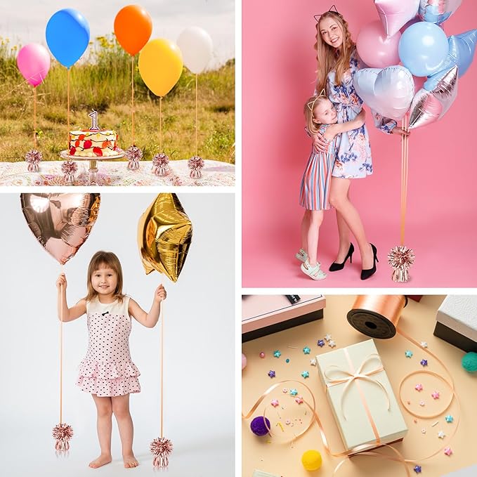 24 PCS Balloon Weights Metallic Anchor, Balloon Holder Heavy Weights with 1 Roll Rose Gold Crimped Ribbon for Balloons Table Party Favor Birthday Decor(Rose Gold)