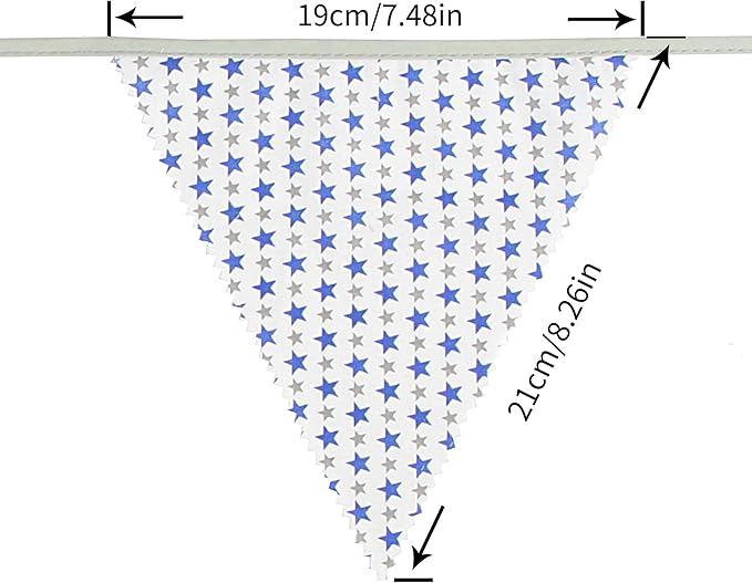 jijAcraft 39Ft Triangle Bunting Banner, 42Pcs Tea Floral Party Bunting Cotton Fabric Flags Pennant Garlands for Birthday Party, Wedding, Baby Shower, Outdoor and Home Decorations (Gray and Blue)
