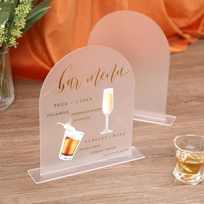 UNIQOOO 10 Pack Acrylic 8x10 Frosted Arch Table Sign for Wedding with Holders, 1/8 in Thick, DIY Blank Arch Sign Sheet Perfect for Decoration, Party,Anniversary, Event, Stand Included