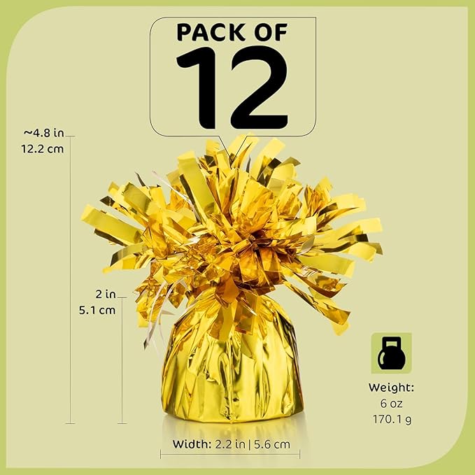 Gold Balloon Weights, Heavy Balloon Weight Pack of 12 Metallic Foil Weights for Balloons, Birthday Party & Wedding Table Centerpiece Ballon Weight, 4.8’’ DIY Ballon Weights for Helium Balloons