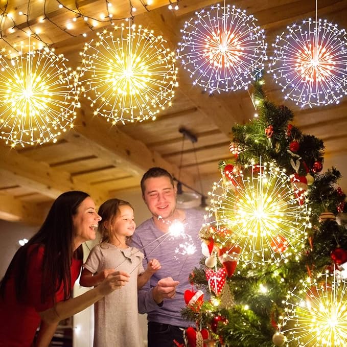 Admitrack String Lights Christmas Lights,198 LED 8 Modes Dimmable with Remote Control, Waterproof Copper Wire Decorative Hanging Lights for Party Patio Garden Decoration (Warm White, 4PC)