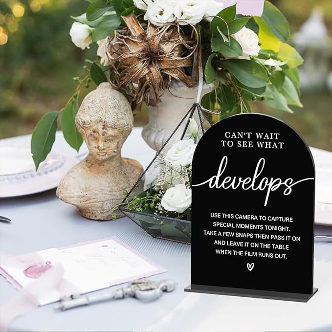 Acrylic Wedding Sign Can't Wait to See What Develops Sign for Wedding Wedding Signs for Ceremony Modern Calligraphy Arch Acrylic Table Top Sign for Wedding Reception and Event Party Table(black）
