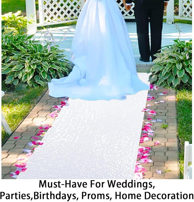 ShinyBeauty White Sequin Sparkle Wedding Aisle Runner 3FTx15FT Elegant Bridal Carpet for Indoor & Outdoor Ceremonies, Reusable Decor