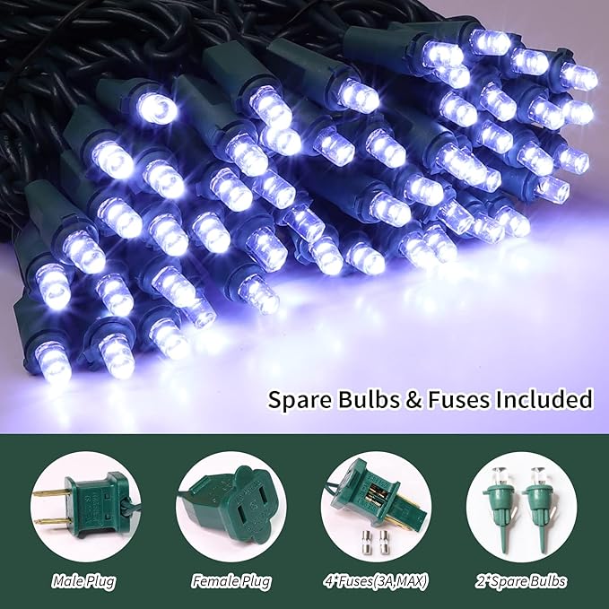 White Wide Angle LED Christmas Lights, 64.8 Ft 300 Count, Pack of 3 Strands 21.9 Ft 100 Lights UL Certified Commercial Grade Green Wire 5mm Holiday String Light