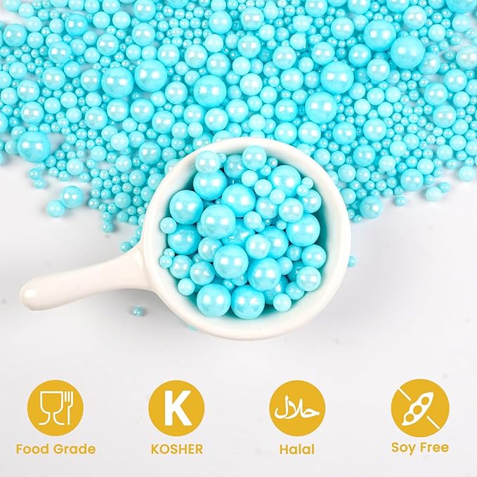 Edible Blue Pearl Sprinkles, Edible Sugar Sprinkles, Blue Pearls for Cake Decorating, Cupcake Toppers, Cake Decorations, Wedding Party Supplies, 180g/6.35oz