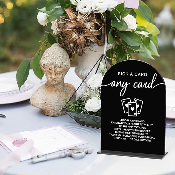 Acrylic Wedding Sign Pick A Card Sign for Wedding Wedding Signs for Ceremony Modern Calligraphy Arch Acrylic Table Top Sign for Wedding Reception and Event Party Table(black）