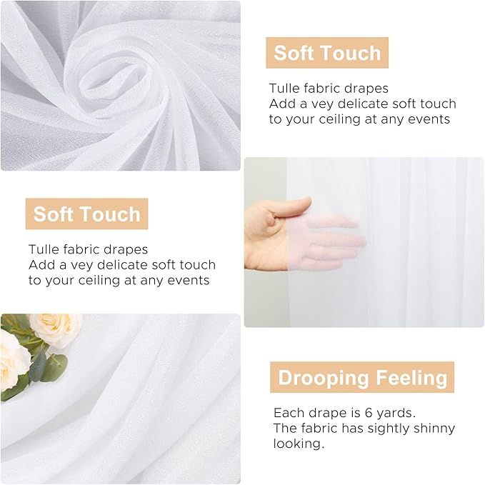Wokceer Wedding Arch Draping Fabric 4 Panels 28.7" x 20FT White Sheer Fabric Backdrop Arch Draping for Wedding Ceremony Birthday Party Bridal Shower Decoration
