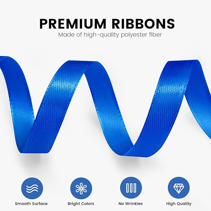 3/8" x 100 Yards Satin Ribbon - Royal Blue Silk Ribbon with Spool - Ideal for Gift Wrapping, Floral Bouquets, Crafts, Wedding Party Decorations, Christmas and Sewing Projects