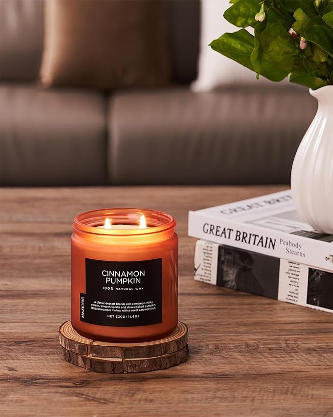 M&SENSE Cinnamon Pumpkin Fall Scented Candles, 11.6oz Soy Natural Candles 70 Hours Long Lasting Slow Burning Halloween Autumn Candle Gifts for Home Decor