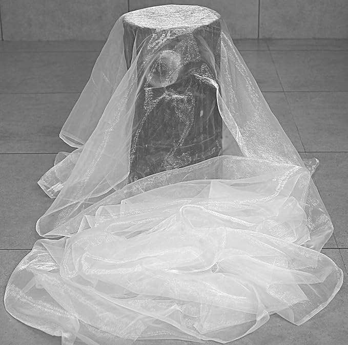 VDS White Organza Fabric, 75 Yards Continuous, 45” Wide, Wedding Party Decoration Iridescent Crystal Sheer Shiny Organza Tulle Bridal Dress DIY Crafts Costume Sewing Backdrop Arch Cloth