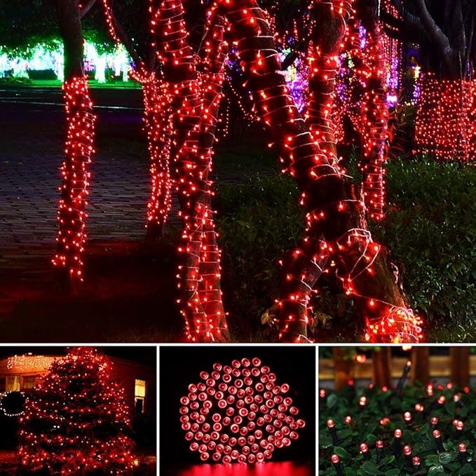 Toodour Solar Christmas Lights, 72ft 200 LED 8 Modes Outdoor Christmas String Lights, Waterproof Solar String Light for Xmas Tree, Fence, Holiday, Party, Balcony, Outdoo Xmas Decorations - Red