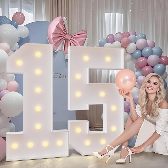 imprsv 4FT Marquee Numbers 16,DIY Light Up Numbers for 16th Birthday Decorations, Party Decorations,Anniversary Party Decor,Mosaic Number for Balloons Number 16,Pre-Cut Foam Board Kit