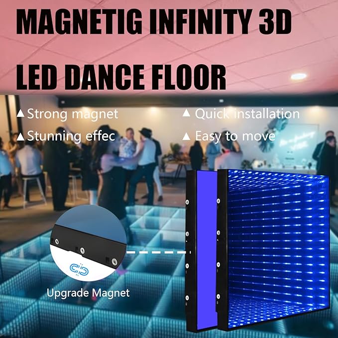 16.4 * 16.4ft 3D Infinity LED Dance Floor - RGB Color Changing & Tempered Glass Panel with Flight Case - Perfect for Weddings, DJ Parties, Nightclubs, and Stage Shows