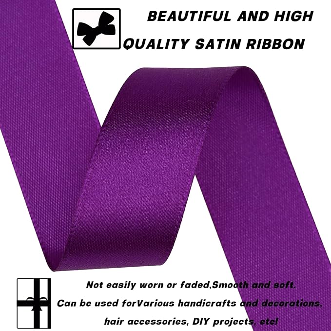 Purple Ribbon 7/8 Inch 60 Yards Satin Craft Ribbon-Single Face Polyester Ribbon for Handmade Roses,Gift Wrapping,Timeless Flower,Bouquets,Wedding and Party Decoration
