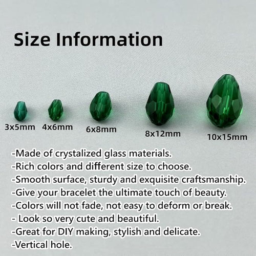 150pcs 4x6mm Teardrop Crystal Glass Beads for Jewelry Making, Faceted Vertical Hole Teardrop Glass Spacer Beads for Wind Chimes Bracelet Earring Necklace DIY Craft(Peacock Green)