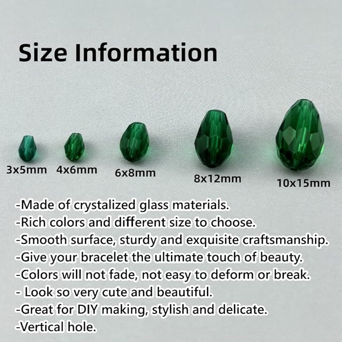 100pcs 8x12mm Teardrop Crystal Glass Beads for Jewelry Making, Faceted Vertical Hole Teardrop Glass Spacer Beads for Wind Chimes Bracelet Earring Necklace DIY Craft(Peacock Green)