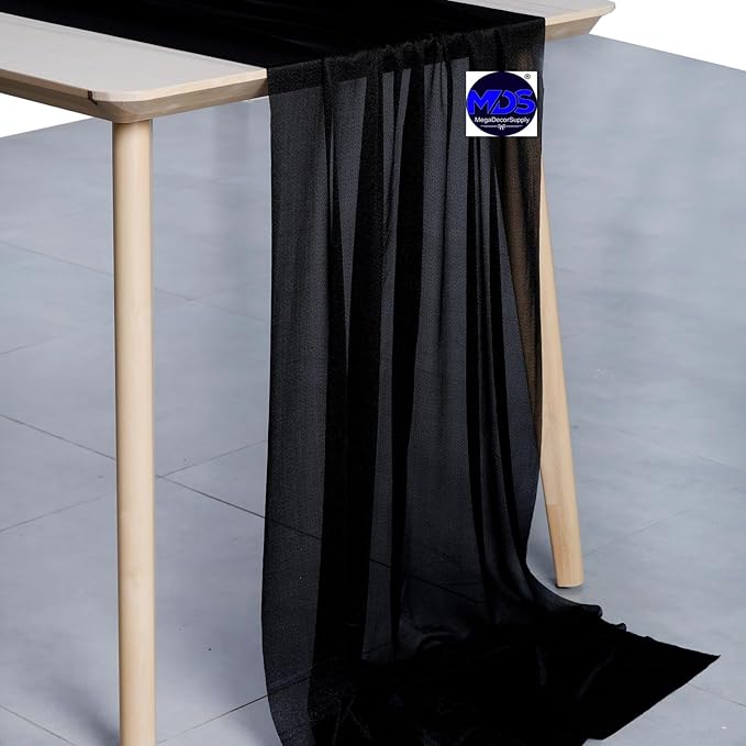MDS Halloween Chiffon Table Runner - 15 Pack, 29 x 170 Inches, 14ft Each - Sheer Spooky Table Runners for Haunted House Parties, Trick-or-Treat Tables, Witchy Décor, Wedding & Events - Black