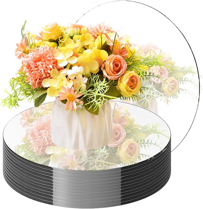 16PCS Acrylic Round Mirrors for Centerpieces Circle Mirror Tiles Candle Plate Set for Table Centerpieces Home Wall Mirror for Wedding Birthday Christmas Table Centerpieces Decorations (8inch +10inch)