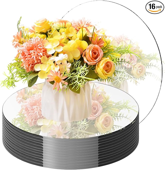 16PCS Acrylic Round Mirrors for Centerpieces Circle Mirror Tiles Candle Plate Set for Table Centerpieces Home Wall Mirror for Wedding Birthday Christmas Table Centerpieces Decorations (6inch + 8inch)