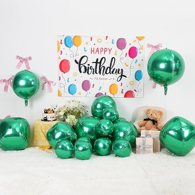 12Pcs Green Round Foil Balloons, 22" 15" 10" 4D Helium Ball Balloon, Metallic Green Foil Balloon for Birthday Graduation Wedding Anniversary New Year Eve Disco Prom Party Decorations