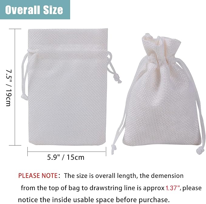 20pcs Burlap Bags with Drawstring, 5.9 x 7.5 inch White Linen Gift Bags Jewelry Pouches Sacks for Christmas Wedding Favors, Party, DIY Craft