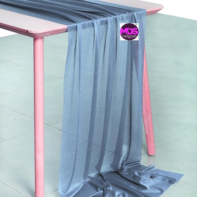 MDS 15 Pack 10ft Chiffon Table Runner 29 x 120 Inches Sheer Wedding Runner Romantic Rustic Table Runner for Wedding Decorations, Birthday Parties, Bridal Shower Party Arch Decor - Dusty Blue