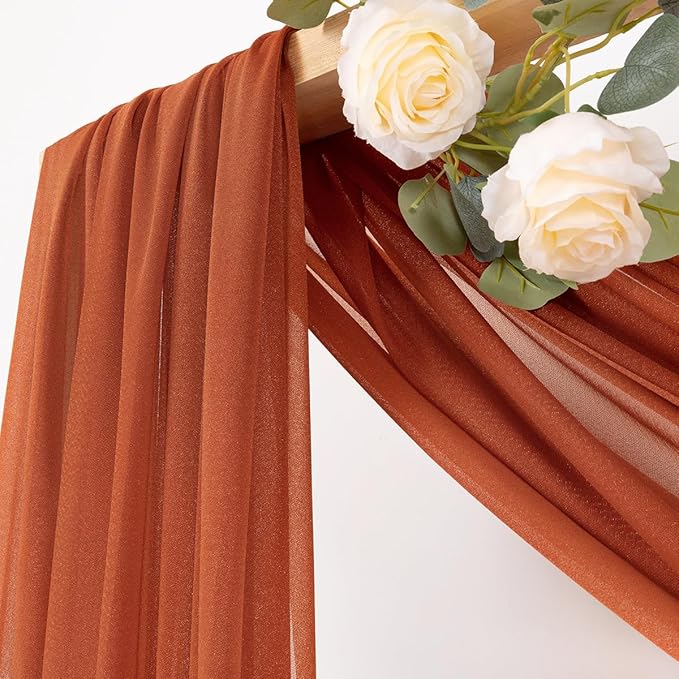MLMC Terracotta Wedding Arch Draping Fabric 1 Panel 29" x 20 FT Extra Long Gauze Drapes Sheer Backdrop Curtains 6.6 Yards Outdoor Drapery Panels for Fall Wedding Ceremony Party Ceiling Decoration