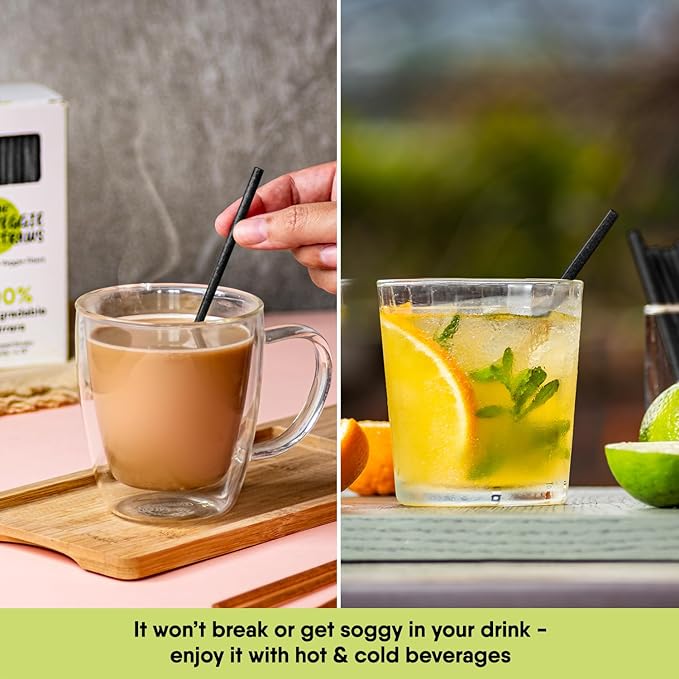 – 150 PCS of 4.75 Inches Unwrapped Black Biodegradable Drink Stirrers – Made of Vegetable Fibers, Best Cocktail Stirrers for Drinks of All Kinds