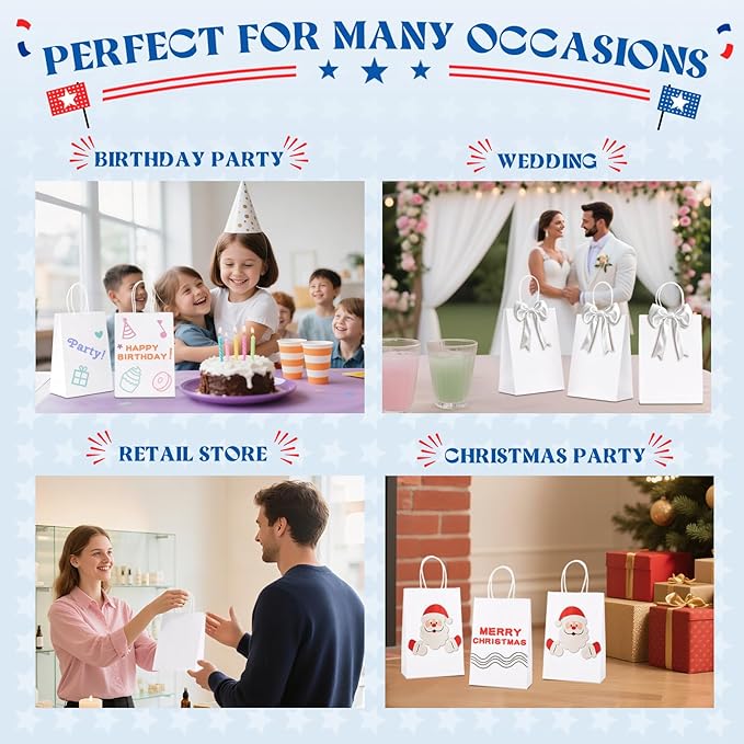 MESHA Gift Paper Bags 500 PACK 5.25x3.75x8'' White Small Shopping Kraft Bags Bulk with Handles Reusable for Business Grocery Birthday Wedding Kids Party Favors(Made in USA)