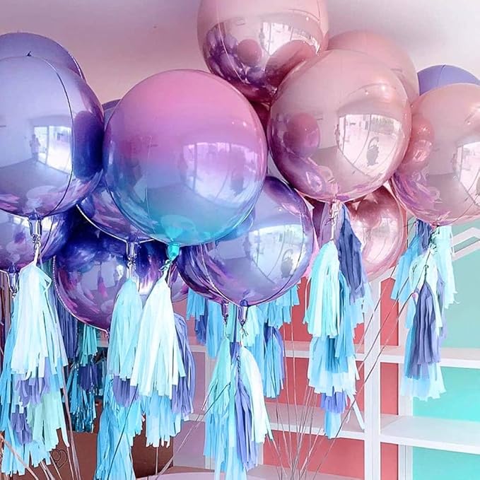 Blue Party Decorations,Navy Blue Light Blue and Blue Paper Tissue Tassel Garland Banner,15 Pcs