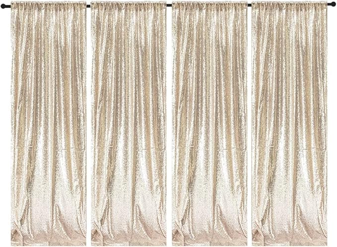 Champagne Sequin Backdrop Curtains 4 Panels 2FTx8FT Glitter Champagne Photo Backdrop Party Wedding Baby Shower Curtain Sparkle Photography Background