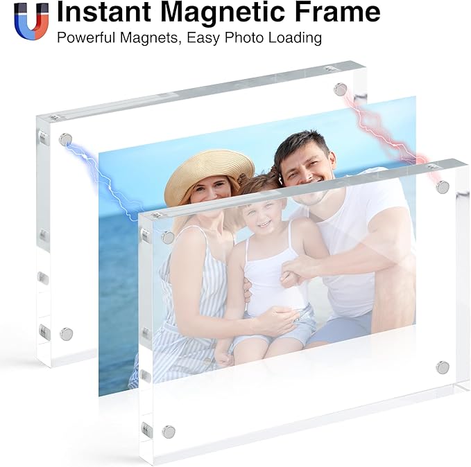 HOUSE DAY Acrylic Picture Frames 8x10, 3 Pack Magnetic 8x10 Picture Frame, Double Sided Clear 8 x 10 Photo Frame with Microfiber Cloth, Frameless FreeStanding 8x10 Frame Gift for Desktop Display