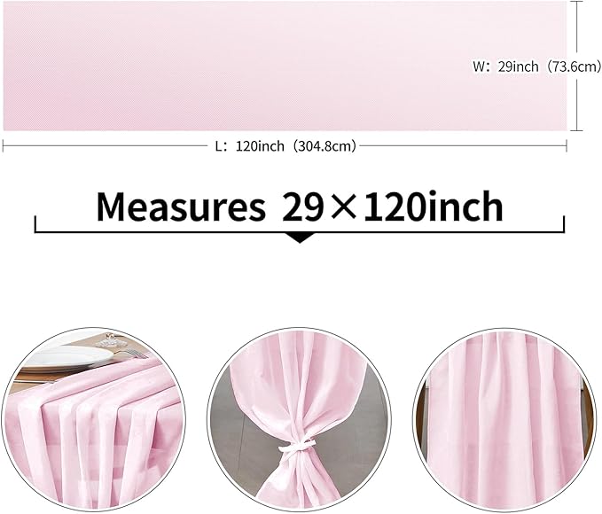 2 Pack 10Ft Blushing Pink Chiffon Table Runner Sheer 29x120 Inch for Romantic Wedding Decor Bridal & Baby Shower Birthday Rustic Party Decoration