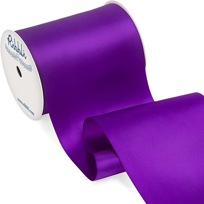 Ribbli Purple Satin Ribbon 4 Inch Wide Purple Ribbon for Wedding Chair Sash Grand Opening Ceremony Big Bows Gift Wrapping Floral Crafts Cake Decor-Double Faced Satin Continuous 10 Yards