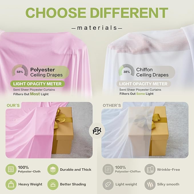 PartyVillage 4 Panels 5ftx30ft Baby Pink Ceiling Drapes for Wedding Parties – 30 FT Extra Long Thick Polyester Wrinkle-Free Drapery Tent Decor Decorations for Birthday Party Ceremony Stage Swag