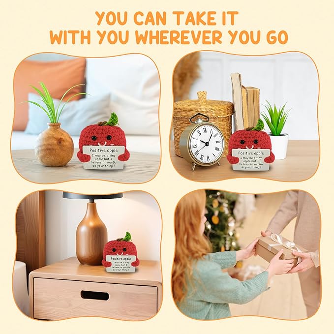 Handmade Crochet Gifts for Women & Men-Heartwarming Apple Emotional Support,Funny Unique Cute Presents for Her,Him,Friends,Coworkers & Family