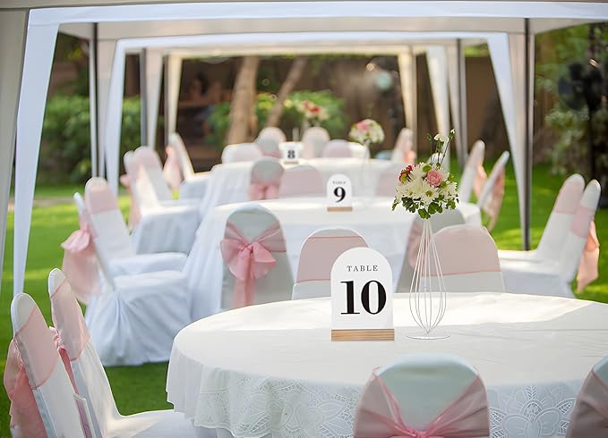 Wedding Table Numbers 1-10, Acrylic Arch Signs with Natural Wood Stands Holders, Rustic Table Decor for Reception & Parties (White Black)