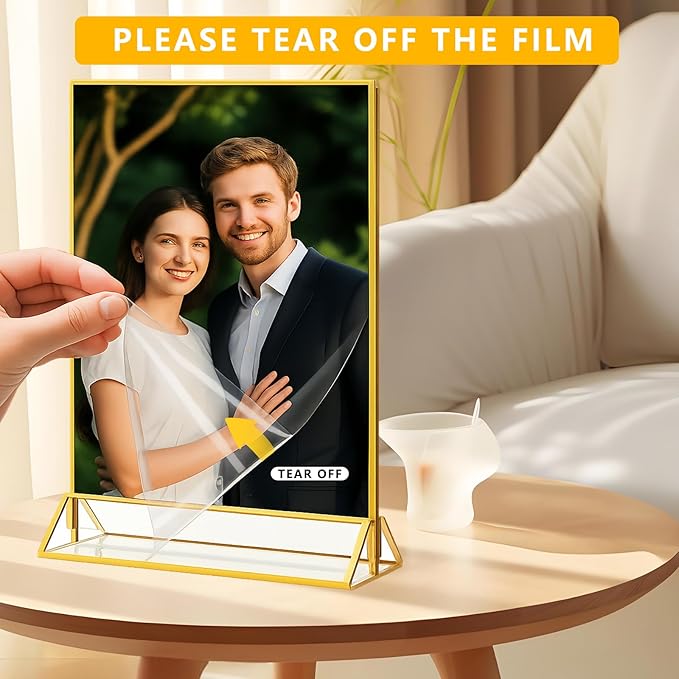 Acrylic Sign Holder, 5 x 7 Inch Gold Frames, Double-Sided Display Stand Picture Frames, Table Signs Holders for Table Menus, Offices, Weddings, Flyers and Photo (Gold, 5 x 7 Inch (6 Pcs))