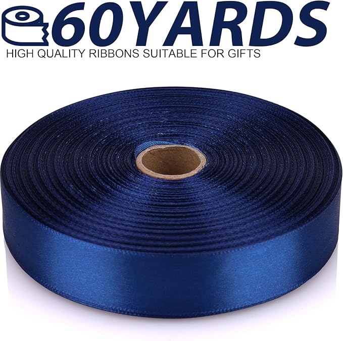 Deep Blue Ribbon 7/8 Inch 60 Yards Satin Craft Ribbon-Single Face Polyester Ribbon for Handmade Roses,Gift Wrapping,Timeless Flower,Bouquets,Wedding and Party Decoration