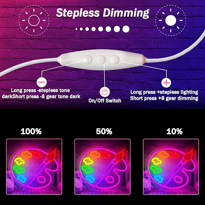 Paint Palette Neon Sign Art Studio Room Led Lights Dimmable Led Signs for Bedroom, Light Up Signs for Art Classroom Studio Drawing Room Paint Party Decorations