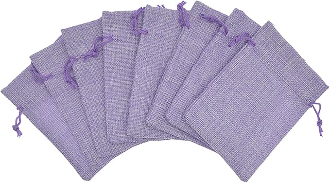 20Pcs Burlap Bags with Drawstring 2.7 x 3.5 Inch, Linen Small Party Favor Gift Bags Jewelry Pouches Sachet Sacks for Wedding, DIY Craft (Light Purple)