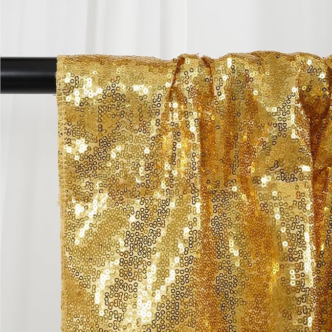 SquarePie Sequin Backdrop Curtain Less See Through Thick Background for Party 5FT x 7FT Gold