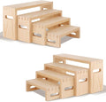8 Pcs Wood Risers Display Stands, 2 Set Wooden Risers for Table Display, 4 Tier Rectangular Riser Display Stand Wooden for Cupcake, Desserts, Perfume, Collections, Jewelry Showcase (Nature)