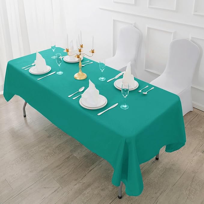 Fokitut 2 Pack Waterproof Rectangle Tablecloth, 60x120 Inch,Stain Resistant and Wrinkle Polyester Table Cloth, Fabric Table Cover for Kitchen Dining, Wedding, Party, Holiday Dinner-Turquoise