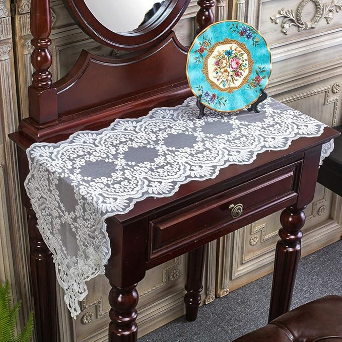 ARTABLE Rectangle Table Runner Lace Macrame Embroidered Table Runners with Exquisite Vintage Shabby Chic for Holiday Wedding Long Dinner Tables (White, 12 x 60 Inch)