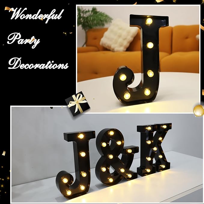 Led Marquee Letters, 8.58 Inch Black Light Up Letters, Small Led Letter Lights, Battery Powered Lighted Letterfor Table, Party, Birthday, Christmas Decor (Black, Letter J)